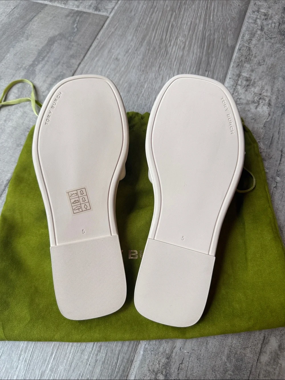 Tory Burch Cream Leather Logo Slide Sandals